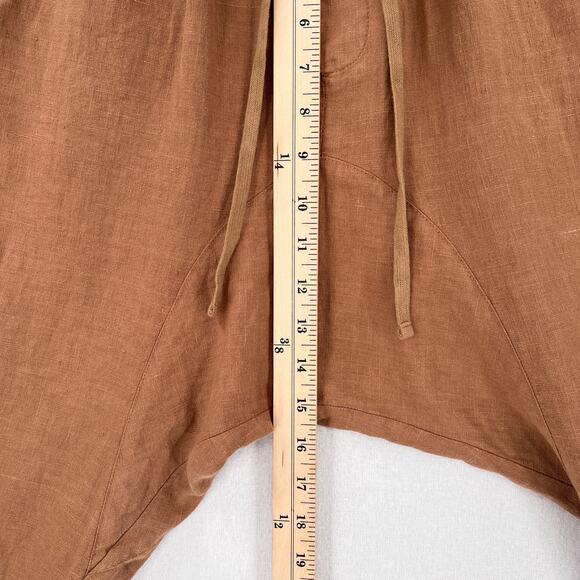 ENZA COSTA French Linen Drawcord Droprise Pants Womens Medium Brown Drop Crotch - Picture 14 of 16